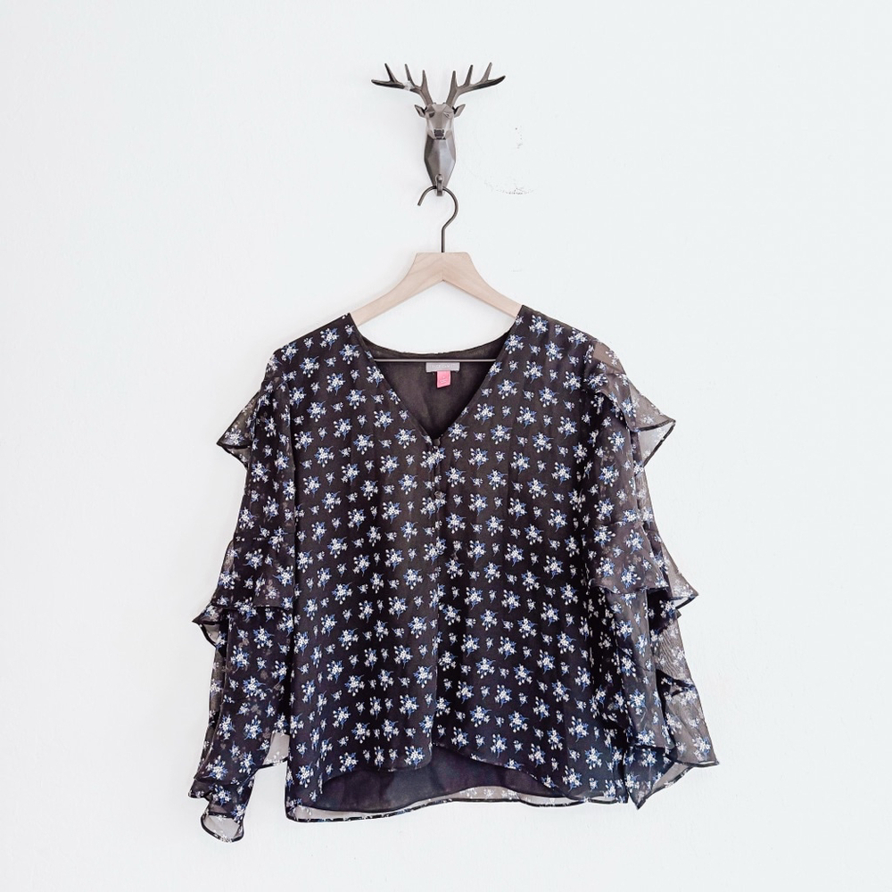 Vince Camuto Women's Black Floral Blouse Size Small
